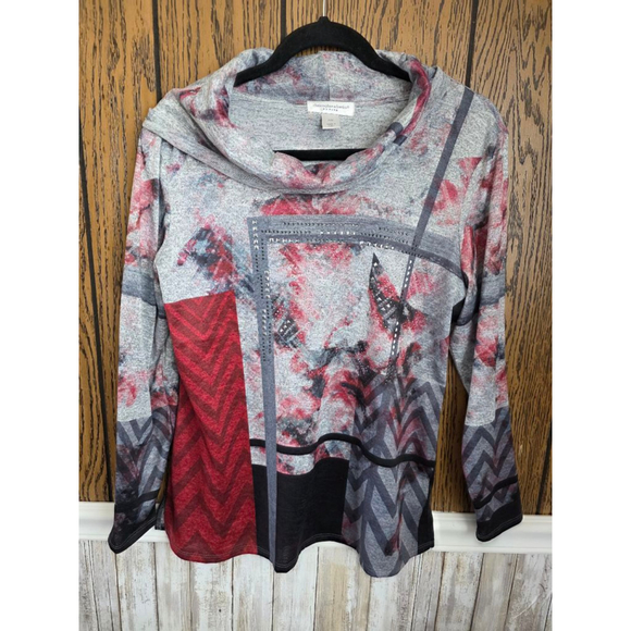 Christopher & Banks Tops - Women's Christopher & Banks Petite Long Sleeve Tee MP Gray Red